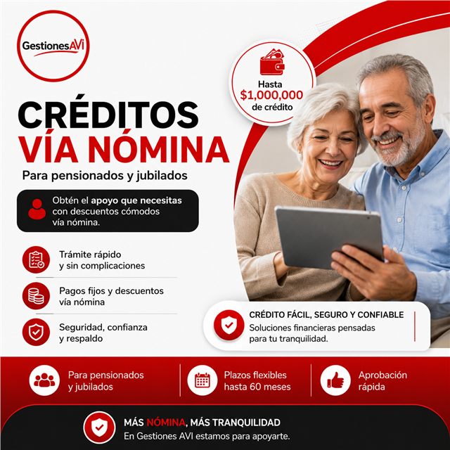 Créditos vía nómina para pensionados y jubilados en Hidalgo y Estado de México